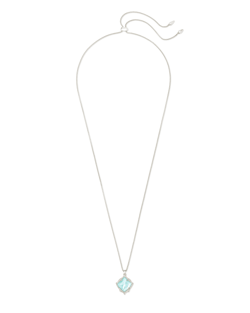 Kacey Silver Long Pendant Necklace in Light Blue Illusion image number 2